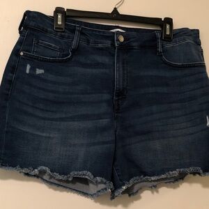 Nine West Dark Indigo Frayed Hem Denim Shorts